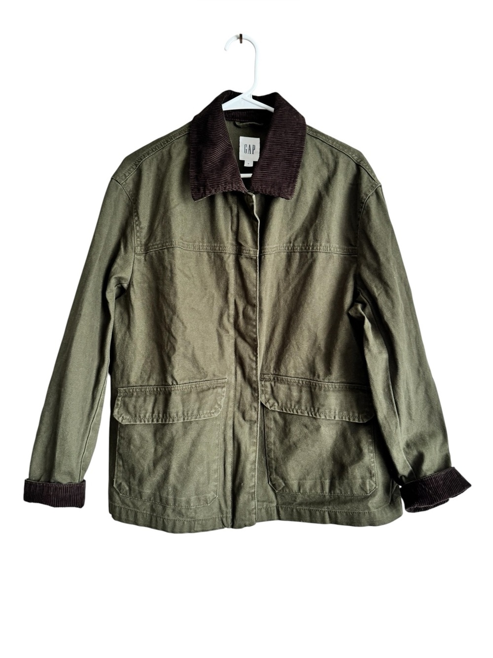 GAP Olive Green Field Chore Barn Jacket with Dark Brown Collar - Picture 2 of 6